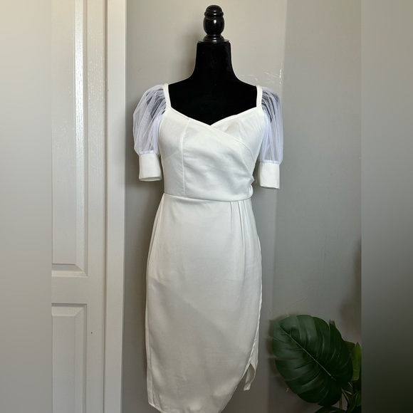 White Mesh Puff Sleeve Dress - Picture 3 of 3